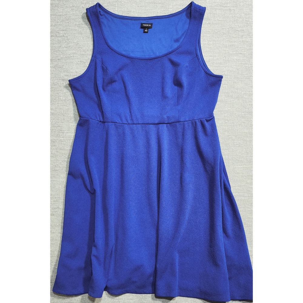 Torrid Womens Blue Textured Crepe Skater Dress Sleeveless Plus Size 1